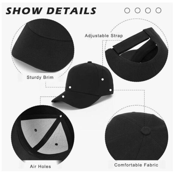 Unisex Mens Teamlife Plain Blank Baseball. Cap Adjustable Trucker Hats Black - Picture 4 of 6